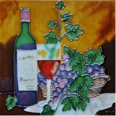 Continental Art Center Wine with Table Cloth/Leaf Tile Wall Decor CNTI1363
